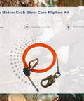 Steel Core Flip Line Kit For Arborists Five Eighth Inch By Ten Feet Neon Orange High Visibility Line With Sixteen Strand Polyester Over A Seven By Nineteen Steel Wire Core For Arborist Work Includes Grab Adjuster And Steel Swivel Made In USA displayed on tree with climber