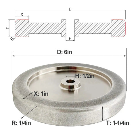 6 Inch 4 In 1 CBN Grinding Wheel With 600 Grit, One Quarter Inch Radius On Each Edge For Hollow Tool Bits And Scrapers