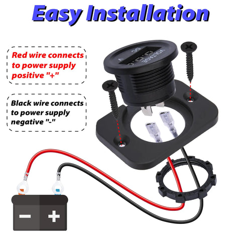Car Battery Voltage Meter 12V 24V Digital Volt Gauge Easy Installation with red and black wire battery connections