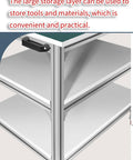Heavy Duty Aluminum ESD Mobile Work Cart With Anti Static Rolling Bench And Locking Wheels For Electronics Assembly Or Home Garage Project That Moves Smooth Daily showing large storage layer for tools.
