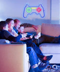 Family gaming under LED Gamer Neon Sign For Game Room Decor, 16x11 Inch Neon Wall Light With Acrylic Backboard, USB Powered 5V Low Voltage