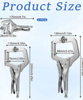 Illustration of 4 Piece Heavy Duty Locking C Clamps Set With Swivel Pads 6 Inch 9 Inch And 11 Inch Vise Grips For Welding Metalworking Woodworking Electricians And Pro Craftsmen showing dimensions.