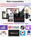 Pro Podcast Gear Bundle With BM800 Microphone Kit And Live Audio Interface with compatible streaming apps display
