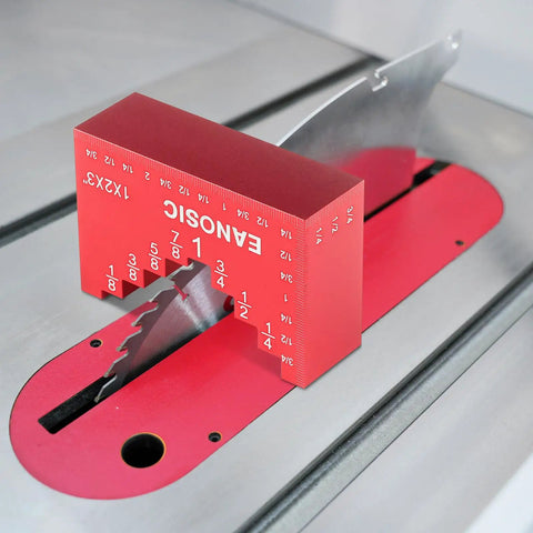Pro Grade Setup Blocks For Woodworking 16 Piece Height Gauge Block Set With Easy Block Ruler in red aluminum for precise alignment.