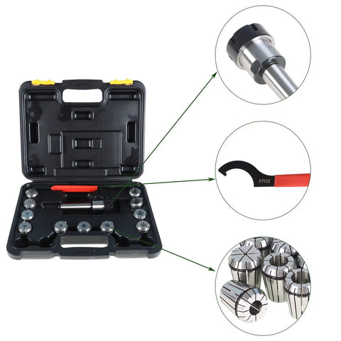 ER32 MT3 Milling Shank Tool Set With 11 Collets And Wrench For Drilling And Milling Machines, Heavy Duty Steel Chuck Kit