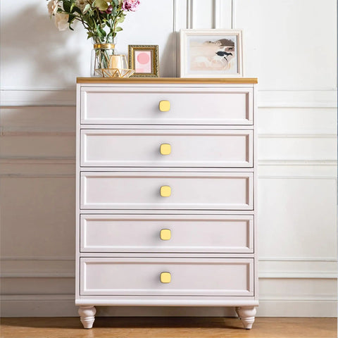 Square Cabinet Knobs in Champagne Bronze With Brushed Zinc Alloy Finish installed on white dresser drawers
