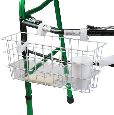 Durable Walker Basket With Built In Cup Holder And Tray For Folding Walkers, Quick No Tools Needed Install, Secure Storage