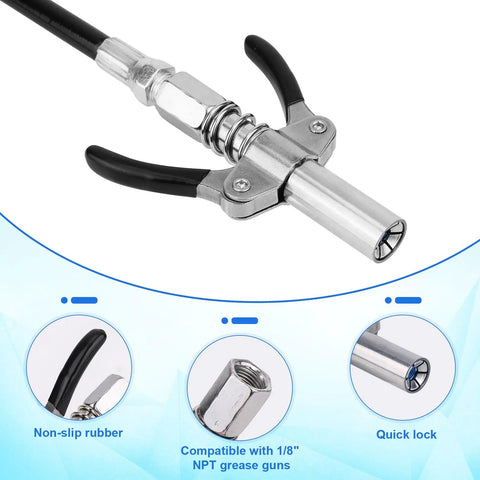 Grease Gun Accessory Kit With Hose 90 Degree Coupler Set Including Needle Dispenser Two Needle Nozzles Nozzle Cleaner Double Handle Coupler