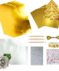 Gold Tin Foil Craft Kit with 15 dual-sided aluminum sheets, wire roll, carving tools, and accessories for art projects