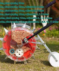 Hand Push Garden Roller Seeder Dispenser Spreader for Terraced Farms and Home Gardens with adjustable plant spacing
