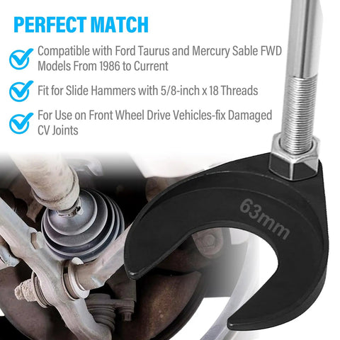 Inner CV Axle Puller Removal Tool With Beefy 63mm Fork Adapter For Front Wheel Drive Axles CV Joint Puller Attachment For Slide Hammers