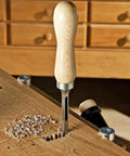 Solid Ash Mortise Chisel Handle With Pro Grade Easy Grip For Woodworking, 6.5 Inch Length, Fits 5/8 Inch Chisels on workbench