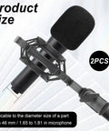 Universal Microphone Shock Mount With Pop Filter And Clip Holder, Anti Vibration Suspension for 42mm to 46mm Condenser Mics, Black