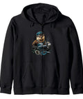 Classic Fit Machinist Zip Hoodie For Men With Cool CNC Tools Vise Gauge Square Design featuring a bear mechanic graphic.