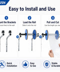 No Sweat Wall Mounted Foam Wrap Dispenser With Smooth Rolling Galvanized Steel Bubble Cushion Holder showing installation steps.