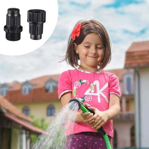 Child using 4 Pack Garden Expandable Hose Repair Kit For Three Quarter Inch Fittings With Plastic Faucet Adapters and gaskets outdoors.
