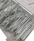 555 Piece Zinc Plated Cotter Pin Assortment Kit With R Clips Hair Pins For Automotive Repair Tractor Accessories And Small Engine Maintenance Heavy Duty Fasteners Set Durable Must Have Gear For Quick Fixes, clear box view