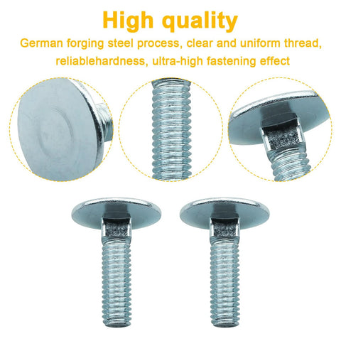 Elevator bolts, zinc, 3/8-16 x 1-1/2, flat head, rust resistant, 10 pcs (front/side/close-up views)