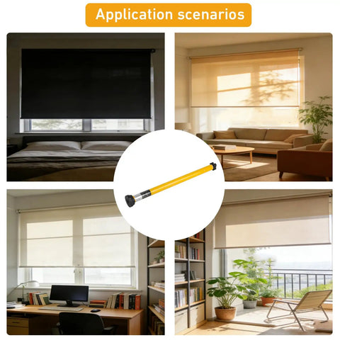 Solar Powered Battery Motor Kit For DIY Motorized Blinds And Shades Wireless Rechargeable System No Chains Fits 1.5 Inch Roller Shades Easy Install Safe For Kids Rooms And Any Window with application scenarios in different room settings
