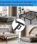 Game Changing Adjustable Headboard Brackets For Metal Bed Frame With Footboard Extension Kit shown on twin, full, queen, king size beds in matte black