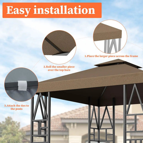 10x10 Foot Canopy Replacement For Outdoor Hangout Shelter Coffee Color with double tier top installation steps
