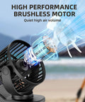 Clip On Battery Operated Mini Desk Fan With Digital Display, 3 Speeds Adjustable, showing brushless motor detail