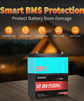 12V 150Ah LiFePO4 Deep Cycle Battery For Solar RV Marine Camping And Off Grid Use With 100A BMS Low Temp Protection