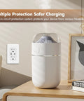 No-Nonsense Heavy-Lifting 65W GaN PD Fast Charging USB Wall Outlet With Dual Type C And Type A Ports on wall, white charger next to humidifier.