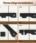 Installation guide showing four steps to secure Heavy Duty Flip Gate Latch Crafted From Reliable Carbon Steel For Barns And Wood Fences.