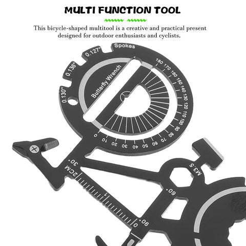 Stainless Steel Bike Multitool Keychain With Bicycle Shaped Compact Design showing wrench features for cycling maintenance.