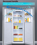 Badass 11 Cubic Feet Convertible Freezer Refrigerator Upright Fridge With Glass Shelves Reversible Door interior view with glass shelves.