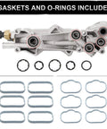 Full Aluminum Engine Oil Filter Housing And Oil Cooler Kit With Gaskets And Sensors For 2011 2016 3 6L V6 Chrysler Dodge Jeep Ram Models Built To Roll, showing housing, gaskets, and o-rings.