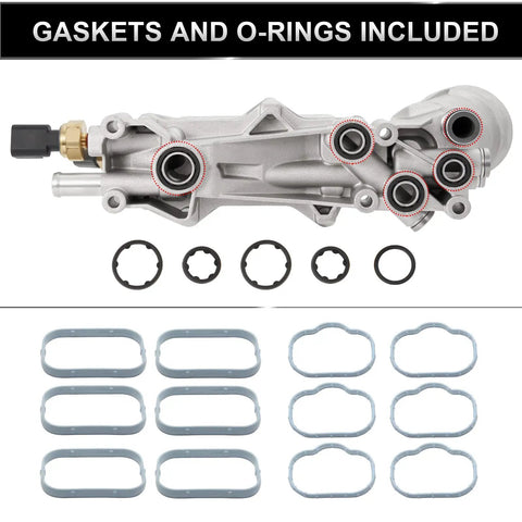 Full Aluminum Engine Oil Filter Housing And Oil Cooler Kit With Gaskets And Sensors For 2011 2016 3 6L V6 Chrysler Dodge Jeep Ram Models Built To Roll, showing housing, gaskets, and o-rings.