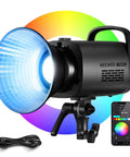 CB100C 130W RGB LED Video Light With App And 2.4G Wireless Remote, 360 Degrees Full Color Illumination, Bowens Mount shown.