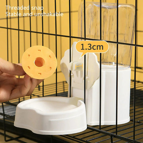 Automatic Pet Water Dispenser And Food Feeder With Leakproof Bowl And Easy Screw Design For Cage Use And No Sweat Setup, showing stable bowl and snap fitting.