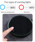 Electric Mug Warmer And Cooler For Desk control panel showing blue and red warning lights for temperature settings.