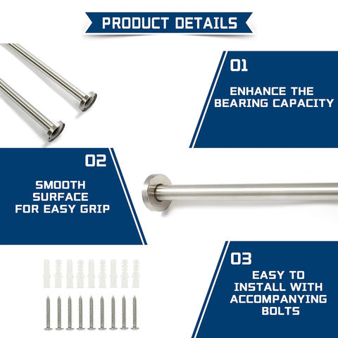 Details of 24 Inch Handicap Grab Bars For Bathroom Stainless Steel 304 Wall Mount And Floor Support Handrails No Slip Grip