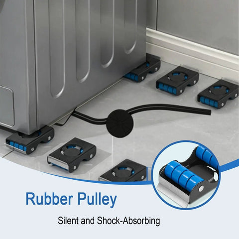 Heavy Equipment Rollers With Dependable Brakes And Non Slip Plastic Casters, solid carbon steel frame under washing machine for stability.