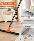 Pro Grade Heavy Duty Floor Squeegee With Long Handle, 18 Inch Rubber Blade cleaning hardwood floor, easy to push and pull