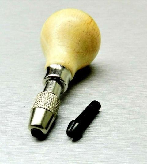Hand Chuck Pin Vise Tool With Pear Shaped Wooden Handle, Two Steel Collets For 0 To 1/8 Inch Bits, 0 To 3.175 Mm