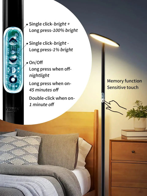 Super Bright Industrial LED Floor Lamp With All Metal Construction Boss Level Brightness 69 Inch Tall Adjustable Standing Lamp 40W 2600 Lumen Output 10 Dimming Levels Black Modern Floor Light For Living Room Dining Room Office Bedroom