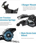Close-up of Rear Derailleur RD TY300 SGS 6 to 7 Speed with hanger mount, low tension springs, and mute resin guide wheel.