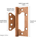 Heavy Duty 4 Inch Ball Bearing Door Hinges With Silky Smooth Operation And Rock Solid 304 Stainless Steel Build Featuring A Matte Wood Grain Finish for interior doors, showing dimensions.