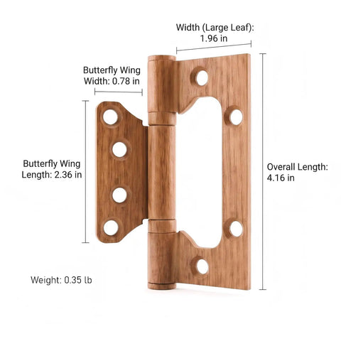 Heavy Duty 4 Inch Ball Bearing Door Hinges With Silky Smooth Operation And Rock Solid 304 Stainless Steel Build Featuring A Matte Wood Grain Finish for interior doors, showing dimensions.