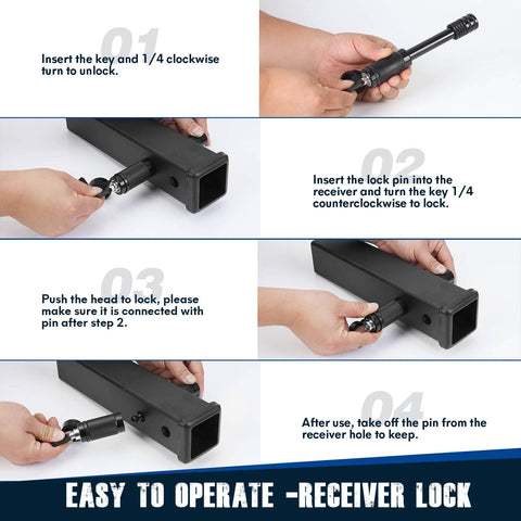 Steps to use Heavy Duty Trailer Hitch Lock Pin For 2 Inch Receiver Tubes Fits Class III And IV Hitch Receivers Anti Theft Locking Receiver Pin With Five Eighth Inch Diameter And Three Point Five Inch Effective Length Keeps Your Gear Locked Tight