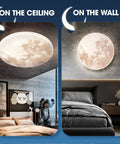 Moon Style LED Ceiling Light Flush Mount 31W 13.8in 5000K Daylight White Glow installed on bedroom ceiling and wall