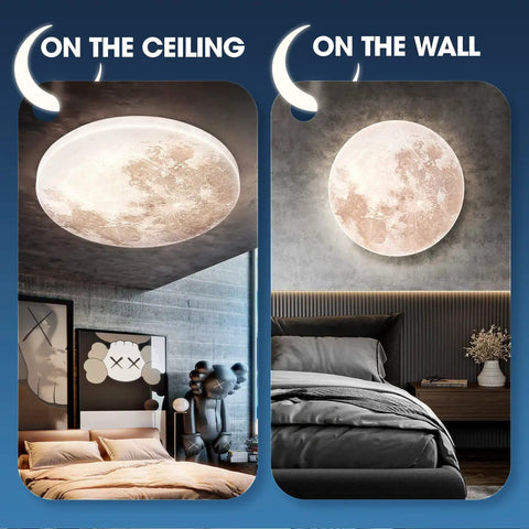 Moon Style LED Ceiling Light Flush Mount 31W 13.8in 5000K Daylight White Glow installed on bedroom ceiling and wall