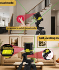 Self Leveling Green Cross Line Laser Level With Tripod For Hanging Pictures And Home Renovation Projects Pro Grade Power Display Battery Included Indoor Construction Tool For Fast Precise Alignment on tripod