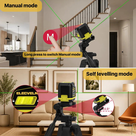 Self Leveling Green Cross Line Laser Level With Tripod For Hanging Pictures And Home Renovation Projects Pro Grade Power Display Battery Included Indoor Construction Tool For Fast Precise Alignment on tripod