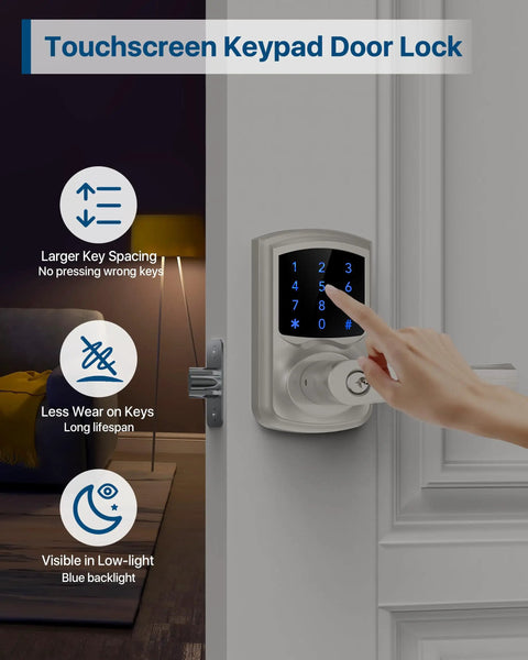 Close-up of Heavy Duty Keyless Entry Keypad Door Lock With Handle Four Pack Electronic Deadbolts For Home Security with blue backlight